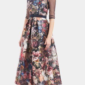 Kay Unger "Bonnie" Victorian floral print dress, elbow length sleeves & pockets!